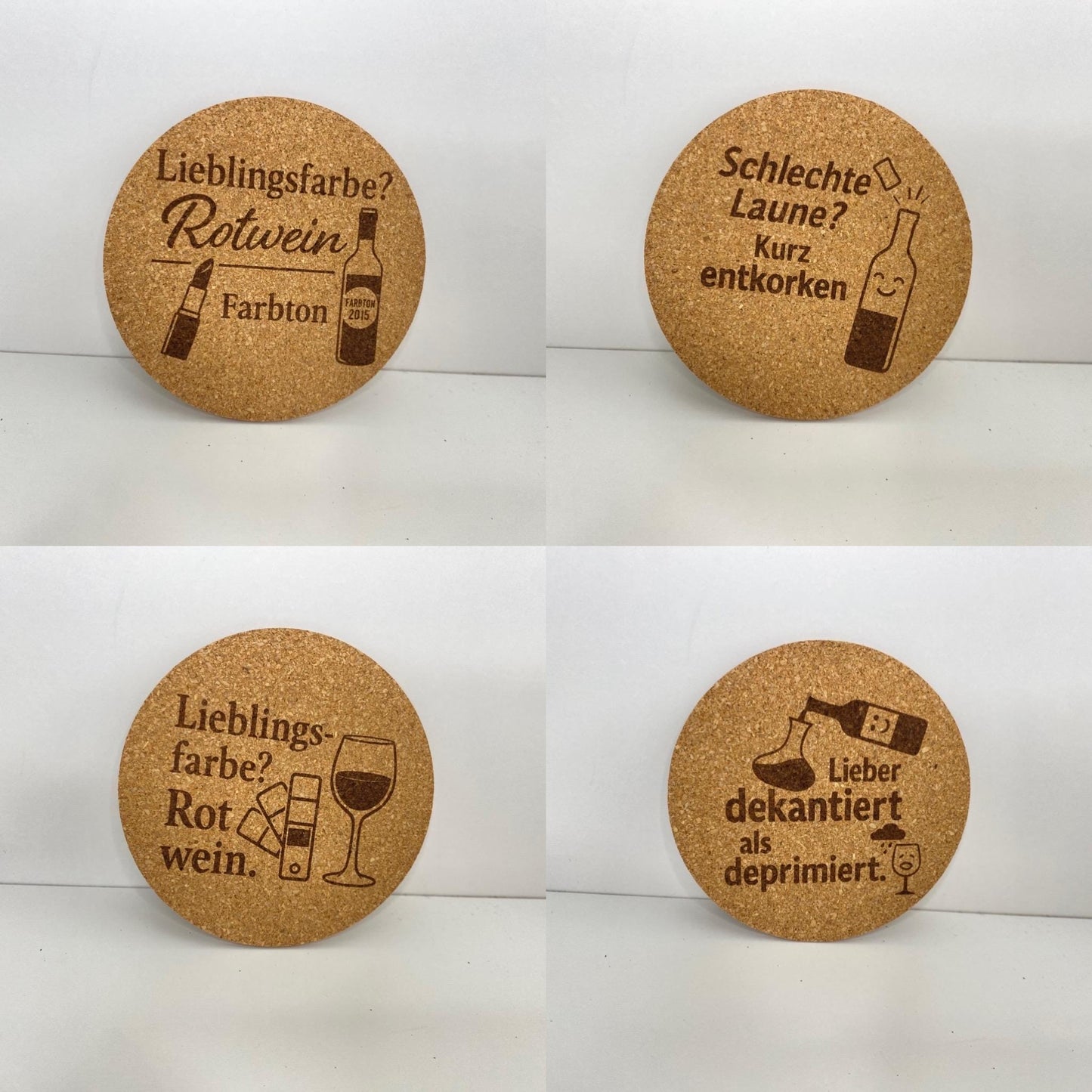 Lustige Korkuntersetzer mit Weinsprüchen – 18er Set | Geschenk für Weintrinker & Genießer